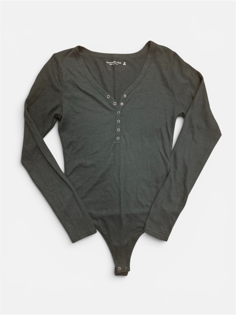 Abercrombie & Fitch Long Sleeve V-Neck Henley Bodysuit - Dark Green